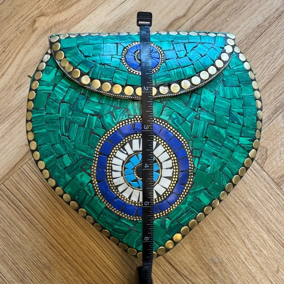 RAMLA Green Mosaic Evil Eye Heart Shaped Clutch Bag Handmade in Morocco NWOT - Picture 2 of 6